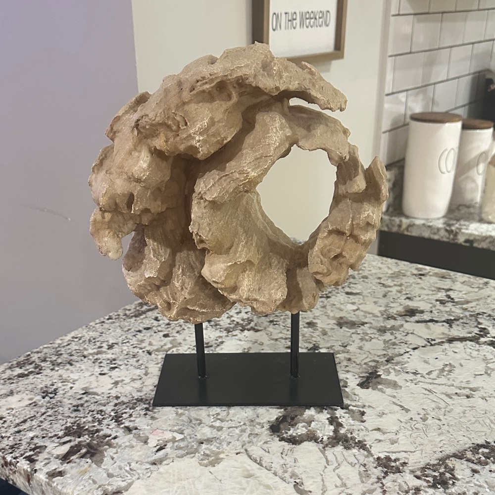 Abstract Tan Sculpture on Black Stand